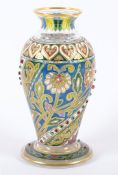 VASE "JODPUR", farbloses Glas, polychrome Emailmalerei, aufgeschmolzene Glasperlen, min.besch., H