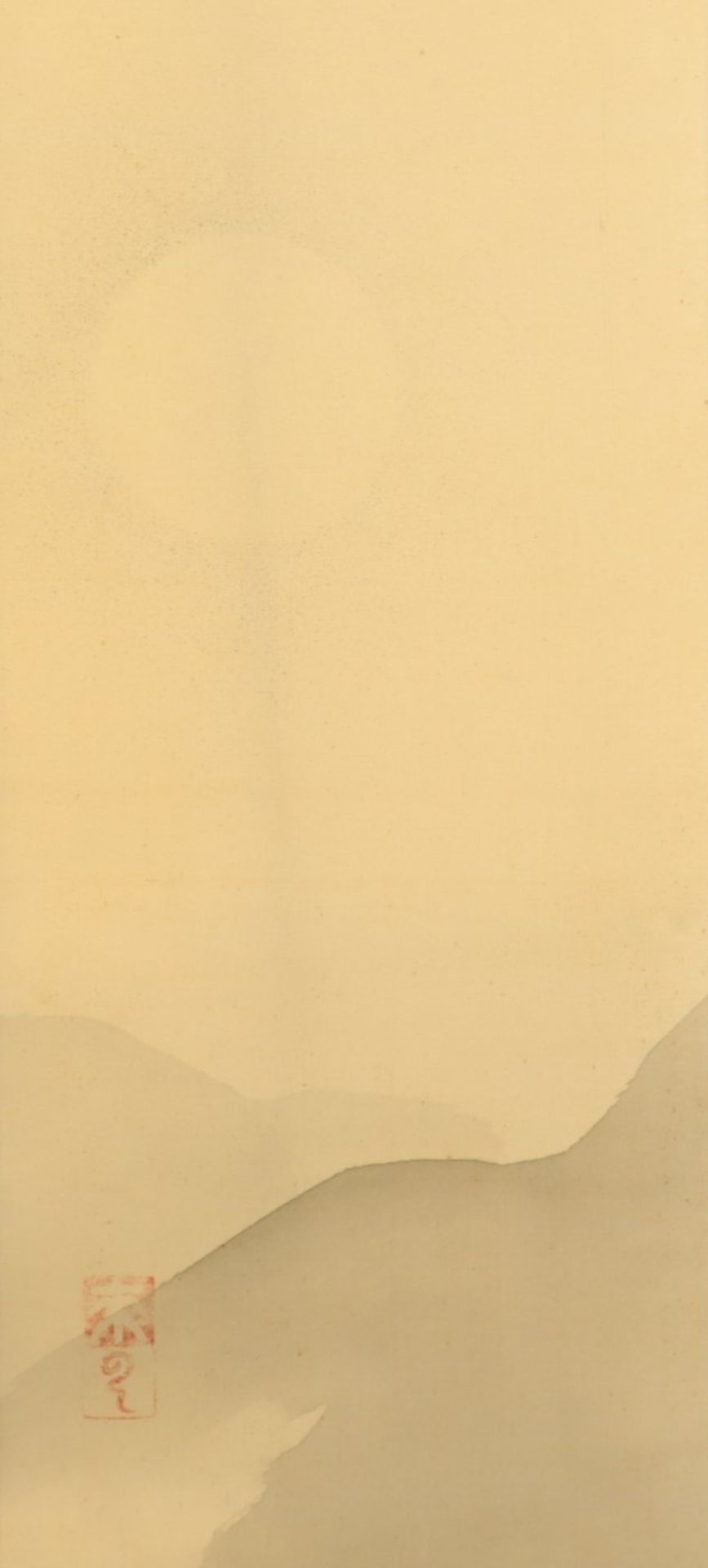 ROLLBILD, Tusche auf Stoff, Landschaft bei Vollmond, Siegel, 36 x 15,5, montiert, JAPAN, 20.Jh. - Bild 2 aus 3