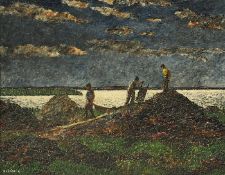 KOTASZ, Károly (1872-1941), "Arbeiter am Fluss", Öl/Lwd., 35,5 x 45,5, auf Holz aufgezogen, unten
