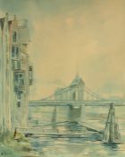 KOBLO, Martin (1881-1961), "Stadtansicht mit Brücke", Aquarell/Papier, 48 x 38 (