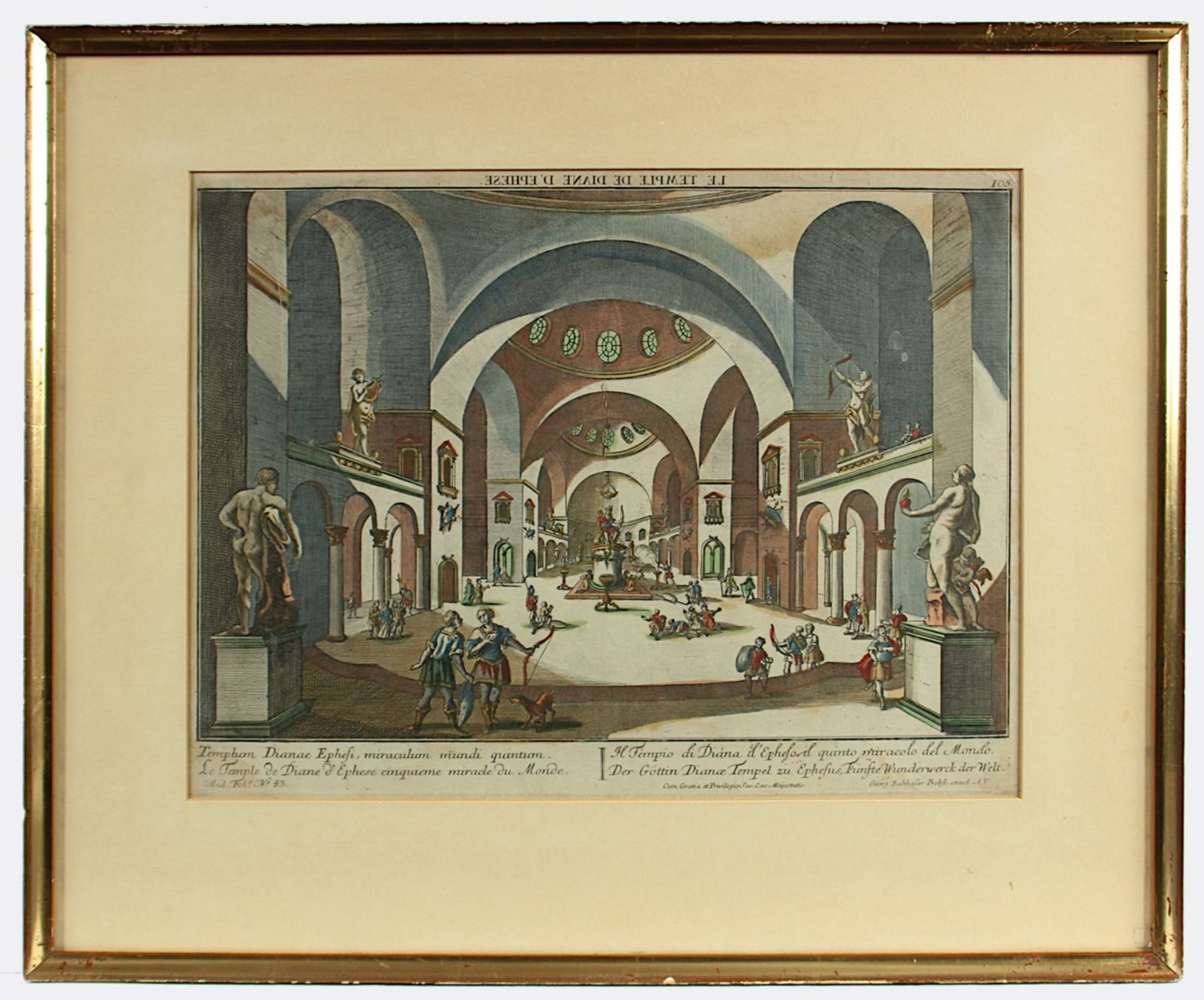 GUCKKASTENBLATT, "Le temple de Diane d'Ephese", kolorierter Kupferstich, 28 x 41, von J.B. PROBST,