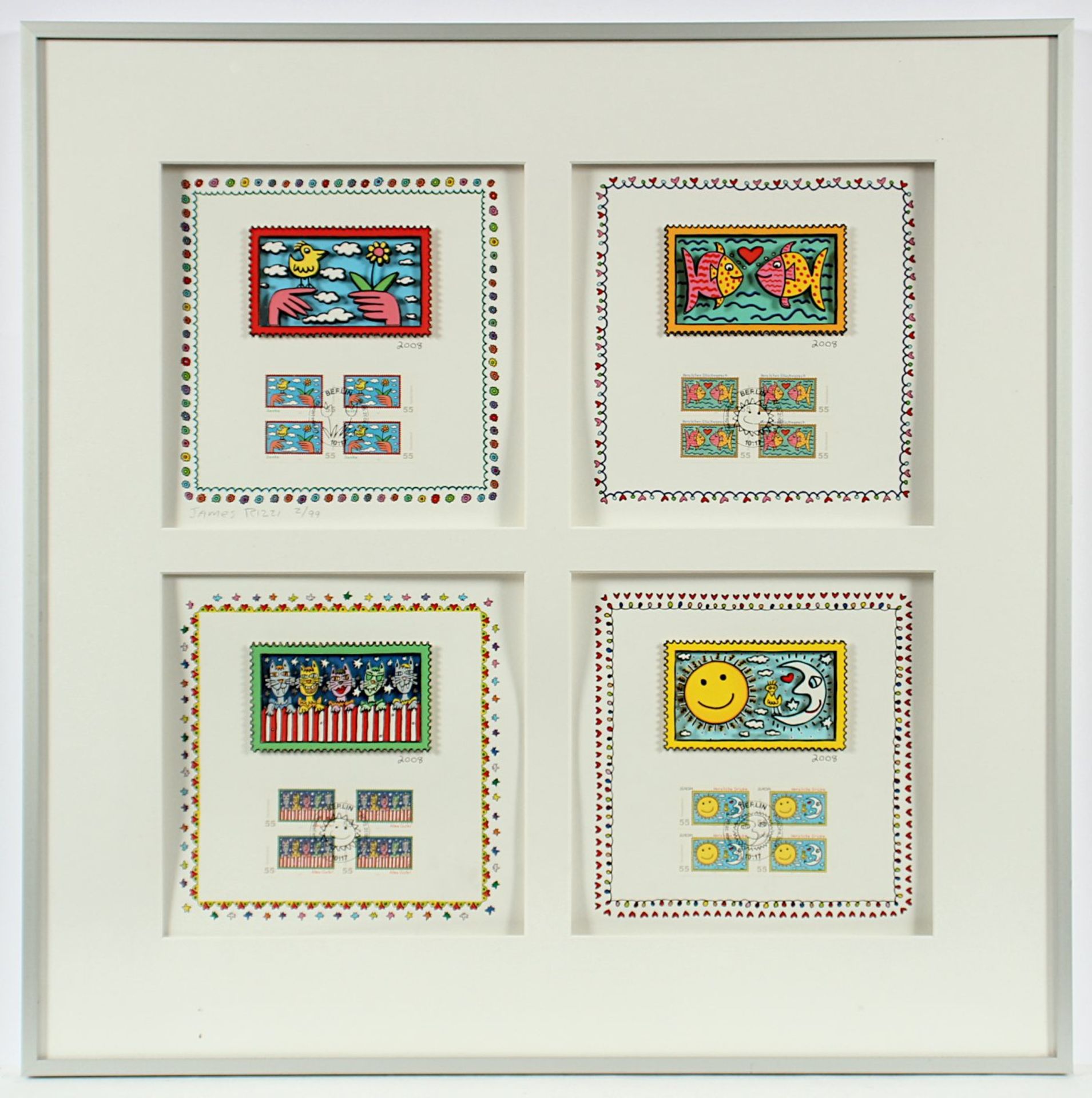 RIZZI, James, "Rizzi stamps", vier Entwürfe für Briefmarken, 3-d-Grafiken (je ca. 20 x 20) und die - Image 2 of 6