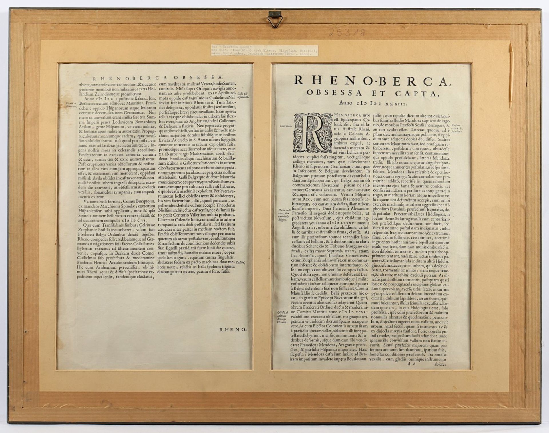 BEFESTIGUNGSPLAN RHEINBERG, "Rheno Berka", kolorierter Kupferstich, 36 x 52, Blaeu, 16./17.Jh. - Bild 3 aus 3