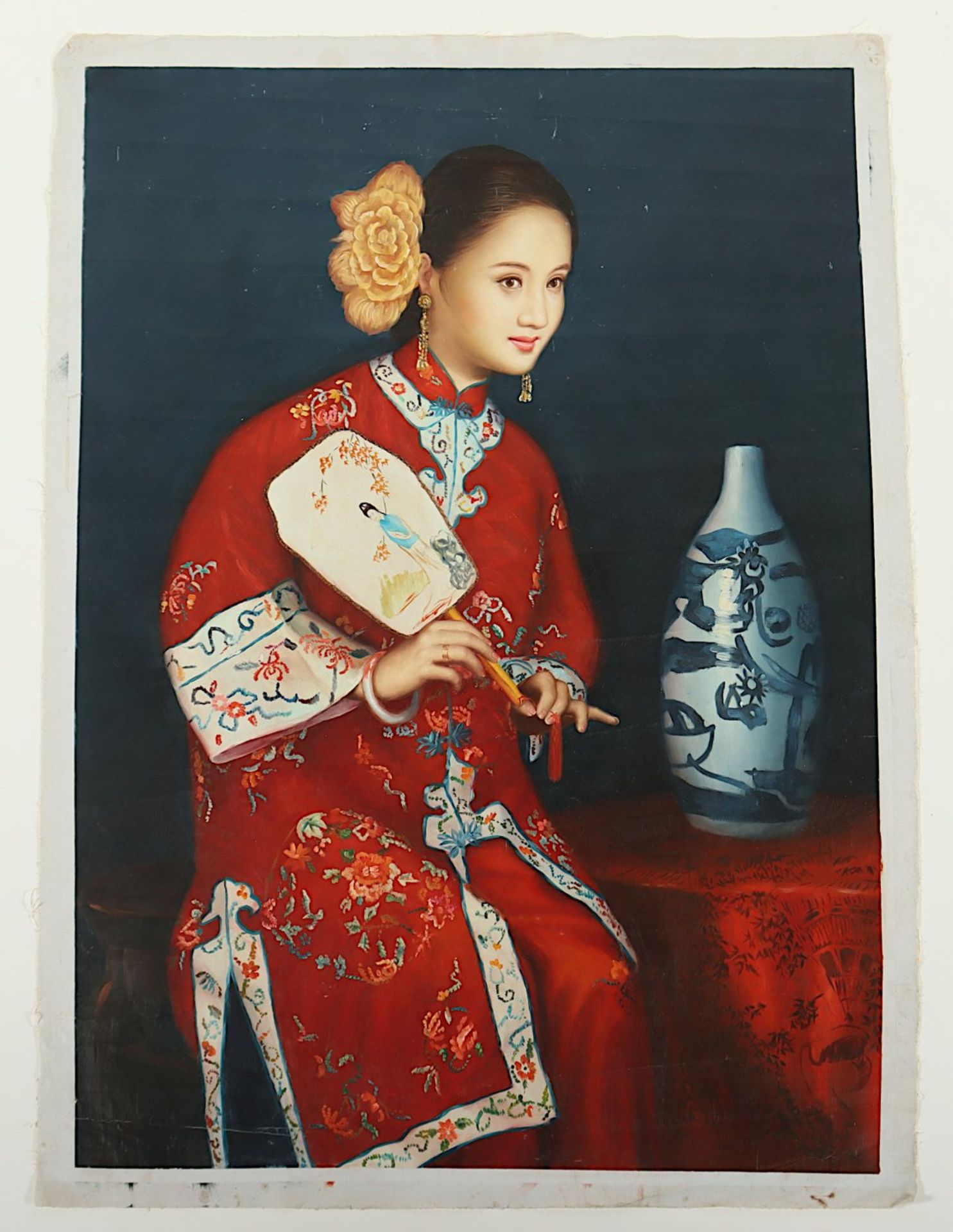 PORTRAIT EINER FRAU, Öl/Lwd., 92 x 65, CHINA, E.20.Jh.