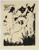 KAUS, Max, "Drei Badende am Ufer - Akte am Meer", Original-Lithografie, 57 x 43, handsigniert und