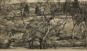 JANSEN, Franz M., "Obstbäume", Original-Radierung, 29 x 48, handsigniert, Merholz R 385, 1932, R.