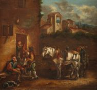 OBERMAN, Antonis (1781-1845), "Szene vor einem Wirtshaus", Öl/Lwd., 30 x 34, doubliert, unten rechts