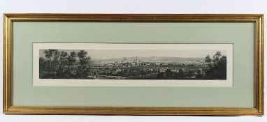 BONN, "Panorama von Bonn", von Theophil Beck, Schaffhausen, Aquatinta-Stahlstich, ca. 9 x 54, M.19.