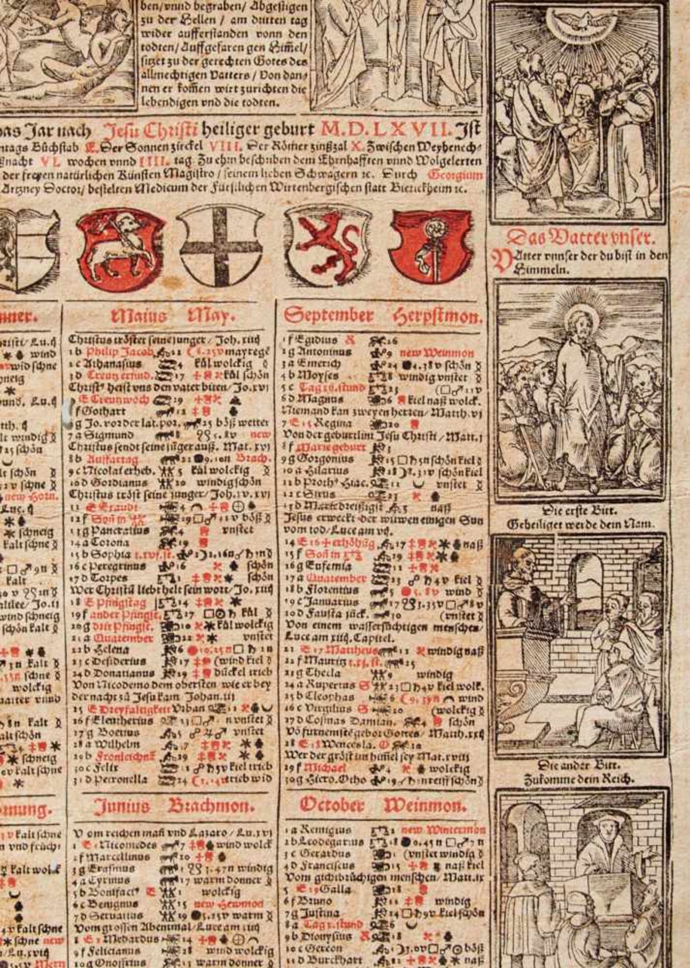 Sammlung -Fünf deutsche Einblattdruck-Kalender (Fragmente). Ca. 1500-1630. Verschied. Formate. Meist - Bild 2 aus 5