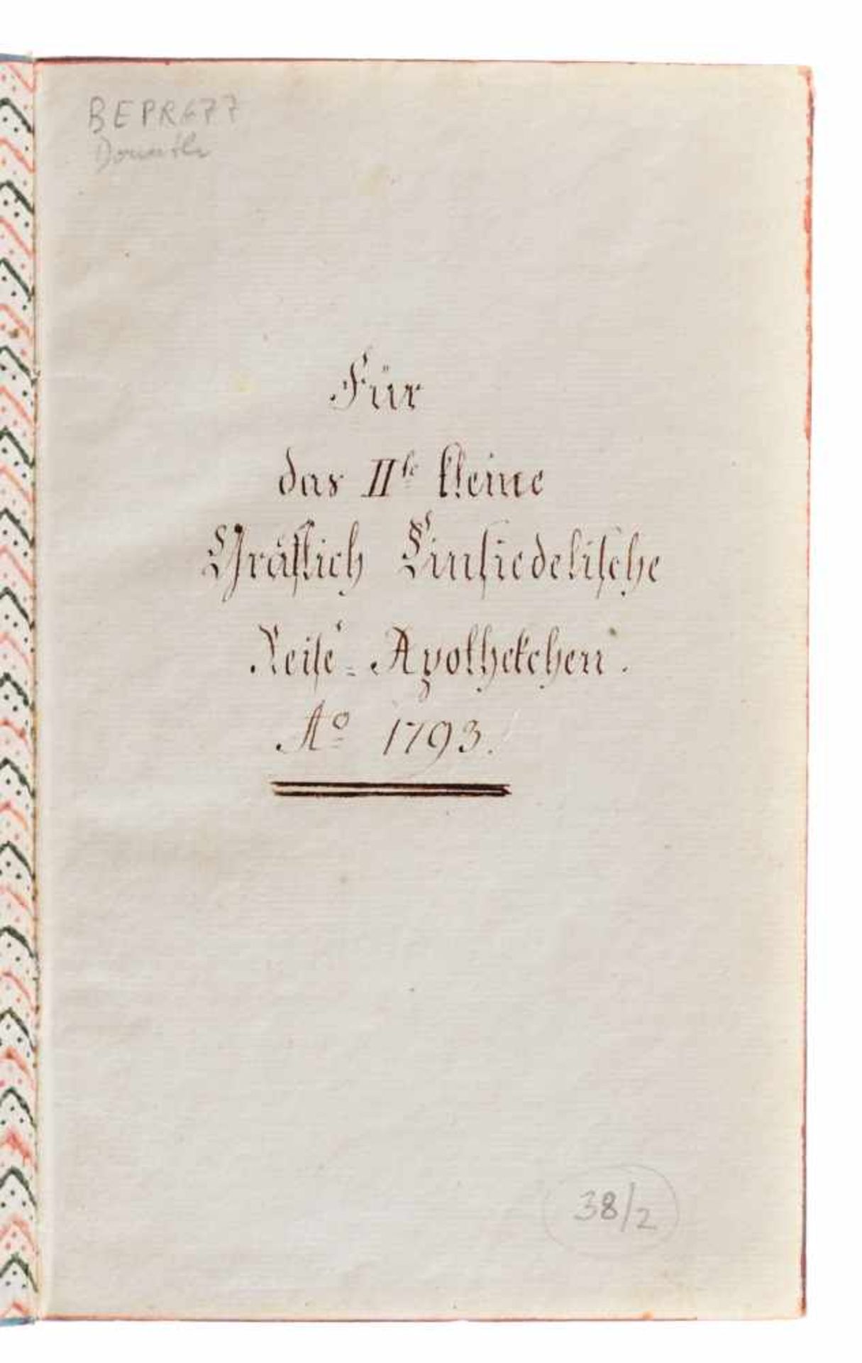 Arzneimittel - "Für das II.te kleine Gräflich Einsiedelische Reise-Apothekchen".Deutsche Handschrift - Bild 2 aus 4