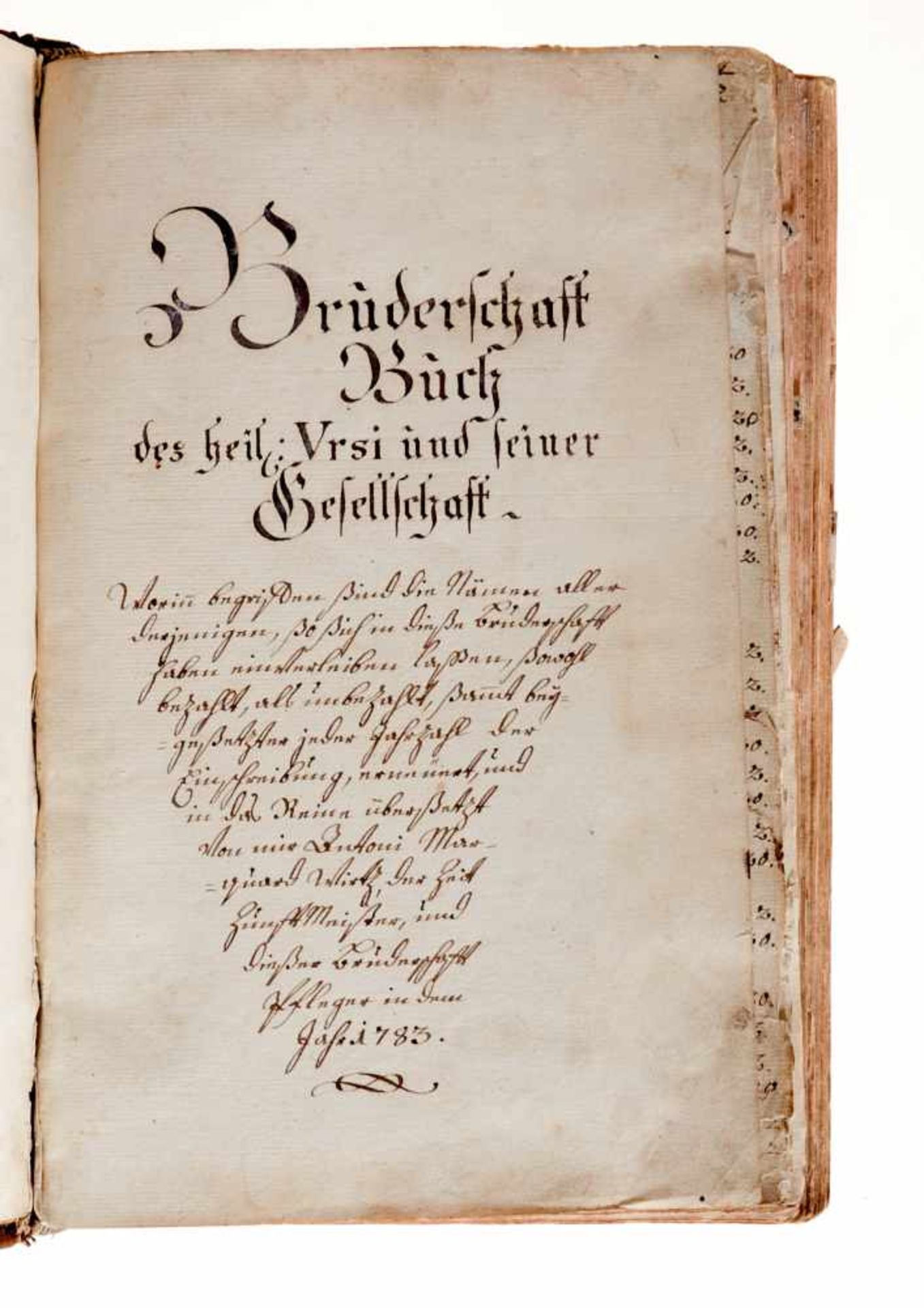 Solothurn - "Bruderschaft Buch des heil. Ursi und seiner Gesellschaft".Deutsche Handschrift auf - Bild 2 aus 3