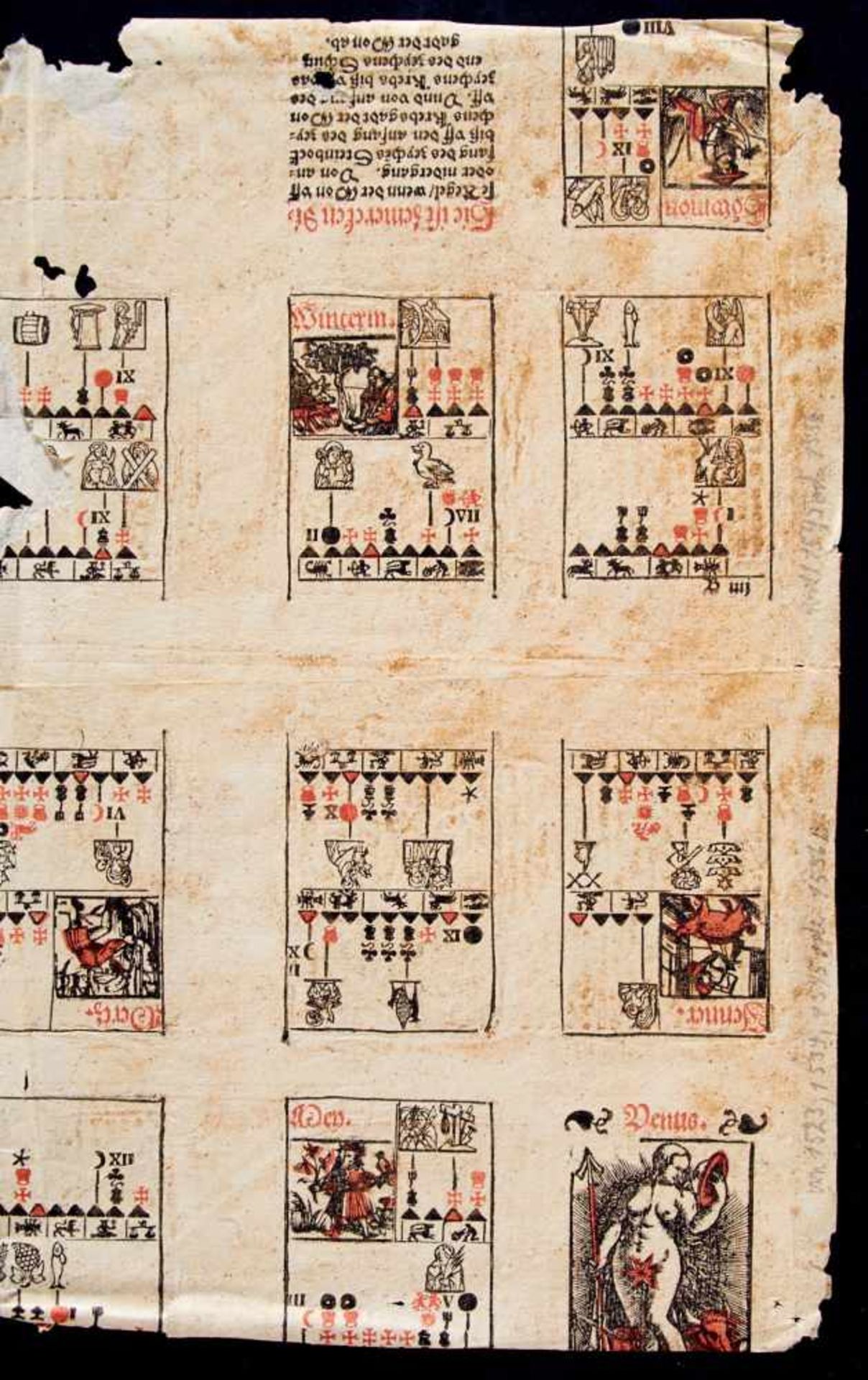 Sammlung -Fünf deutsche Einblattdruck-Kalender (Fragmente). Ca. 1500-1630. Verschied. Formate. Meist - Bild 3 aus 5