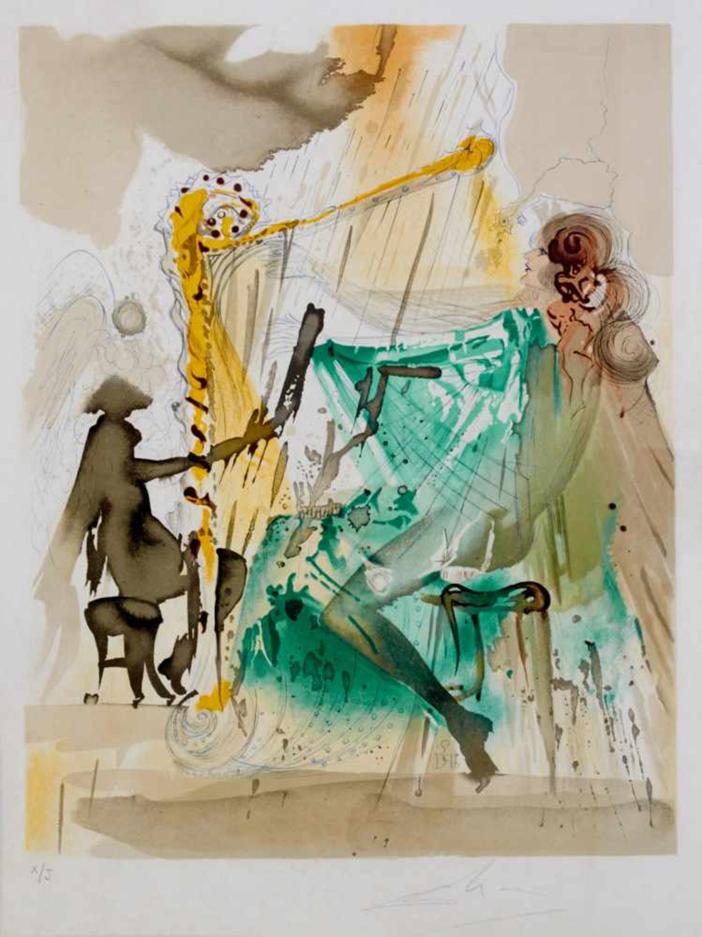 Dalí, Salvador(Figueres 1904-1989 ebda.), Die Harfenspielerin: Sinnbild von Carmens Liebe.