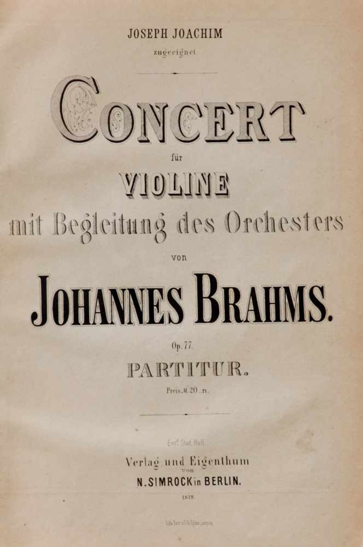 - Seltener erster Druck der ersten Ausgabe - Brahms, J.,Concert für Violine mit Begleitung des - Bild 2 aus 3