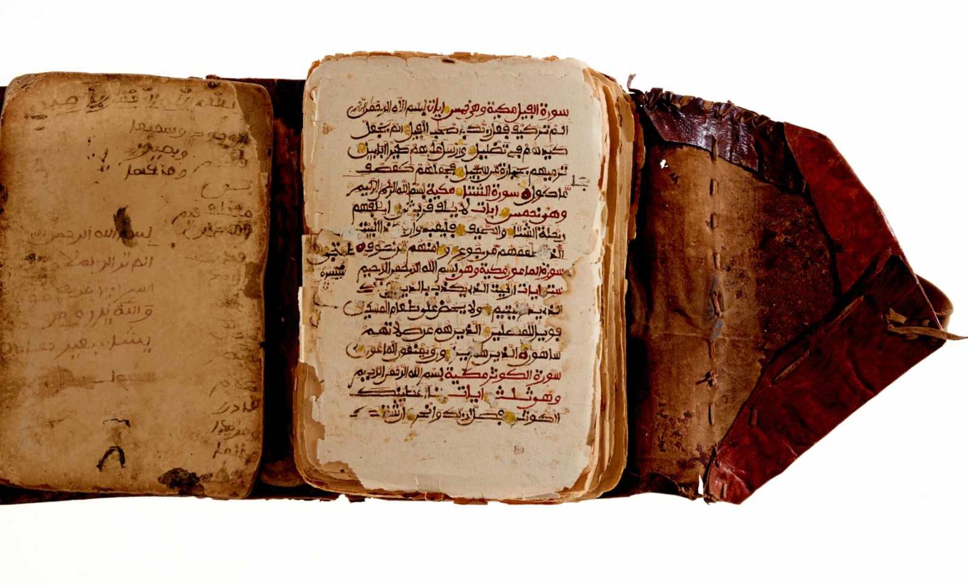 Koran -Koran in Ledertasche. Arabische Handschrift auf Papier. Sahelzone, 19. Jhdt. Ca. 19 x 12 - Bild 2 aus 4