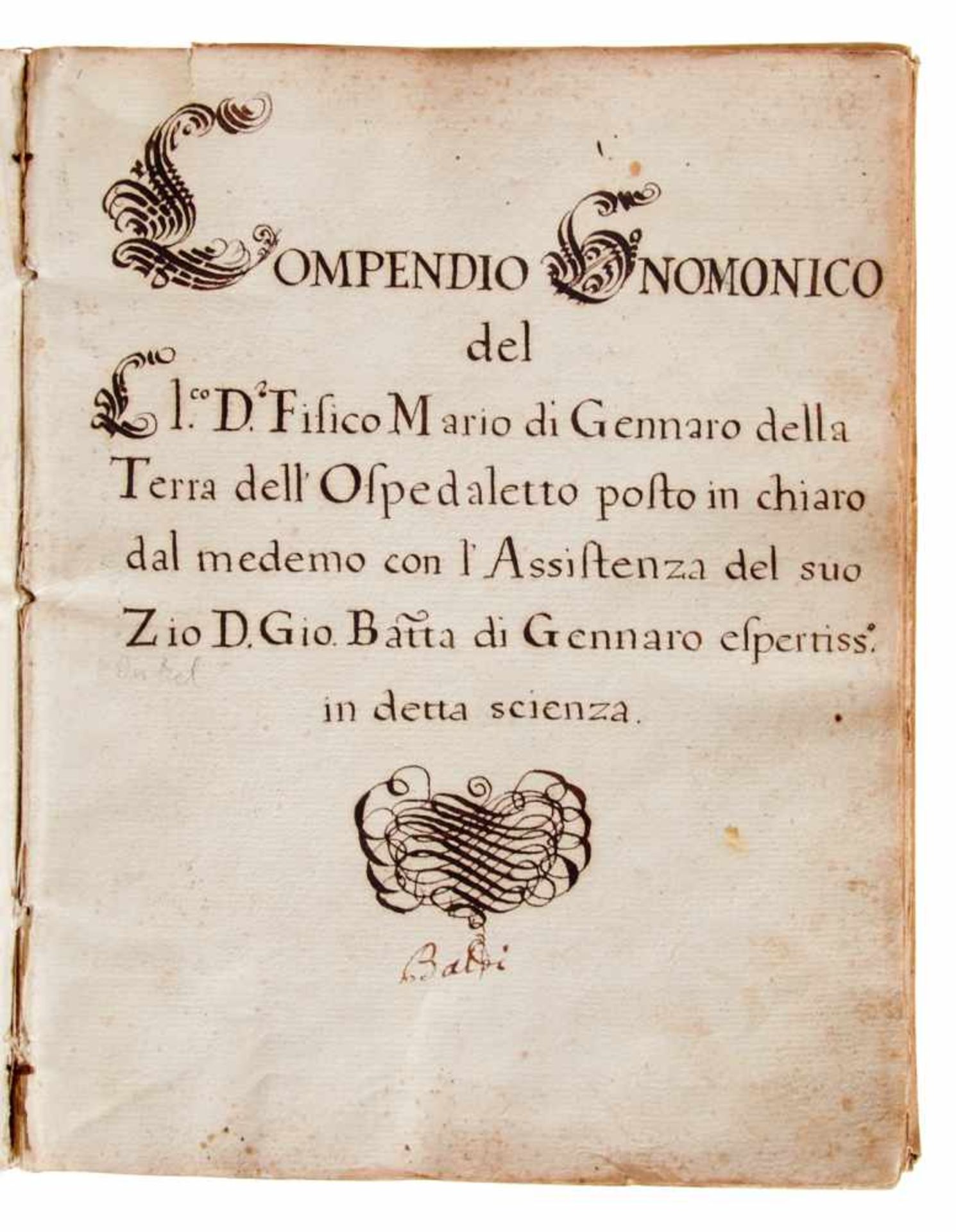 Sonnenuhren - "Compendio Gnomonico".Italienische Handschrift auf Papier. Wohl Süditalien, um 1700. - Bild 2 aus 5