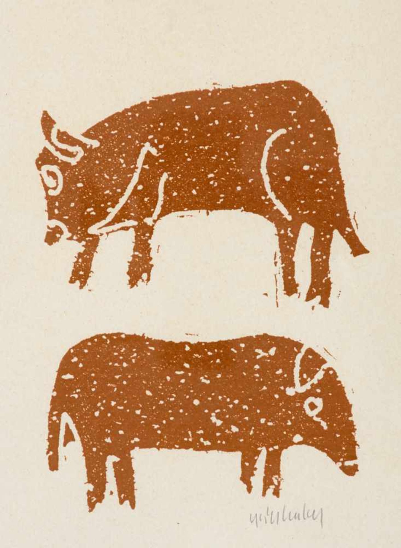 Grieshaber, HAP(Rot an der Rot 1909-1981 Eningen unter Achalm), Seine Tiere. Borkenschnitt in grüner