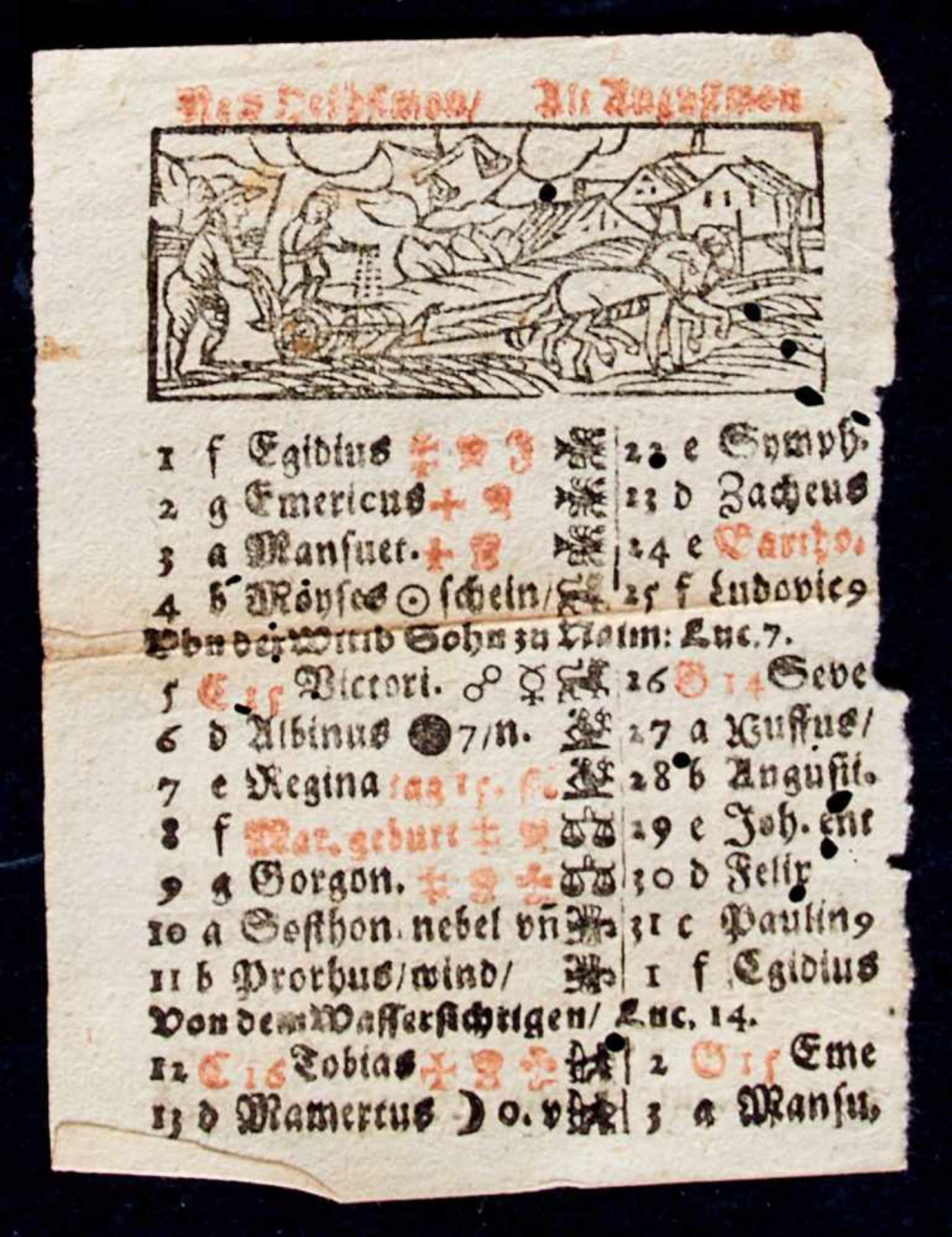 Sammlung -Fünf deutsche Einblattdruck-Kalender (Fragmente). Ca. 1500-1630. Verschied. Formate. Meist - Bild 4 aus 5