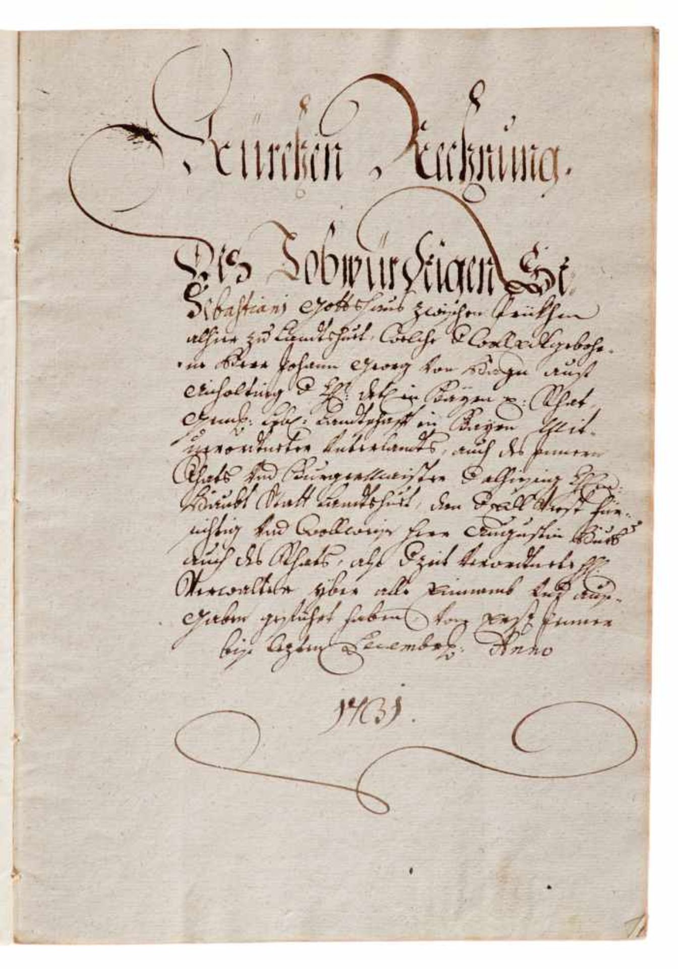 Landshut - "Rechnung des lobl. St. Sebastiani Gottshaus"(Deckeltitel). Deutsche Handschrift auf - Bild 2 aus 2