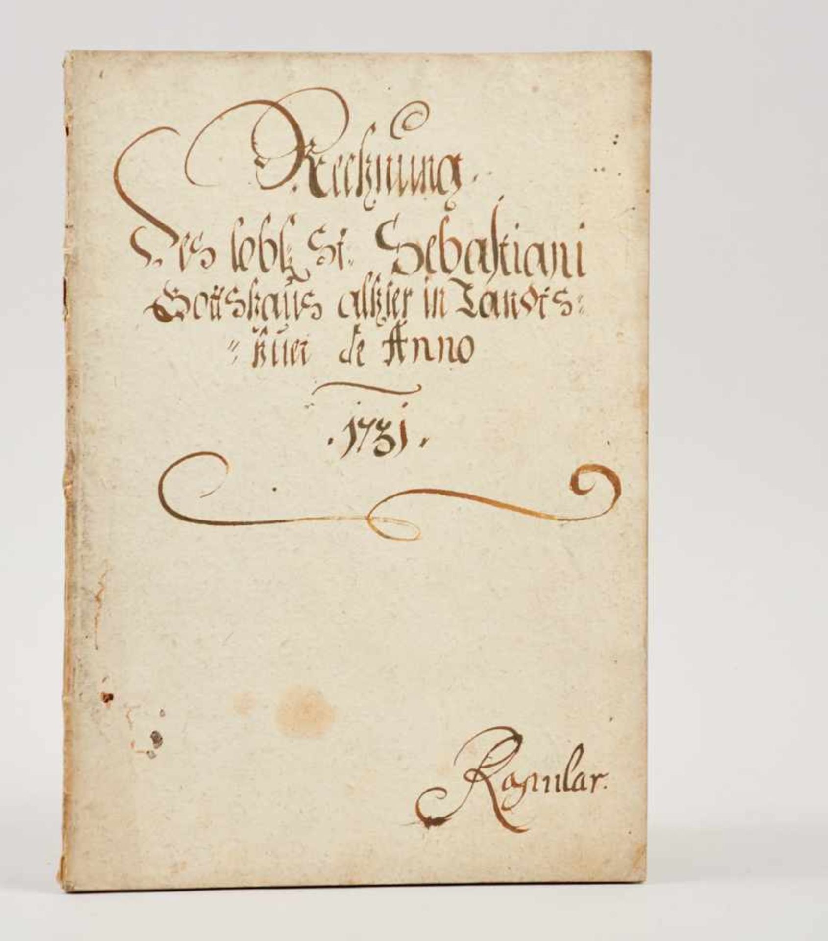 Landshut - "Rechnung des lobl. St. Sebastiani Gottshaus"(Deckeltitel). Deutsche Handschrift auf