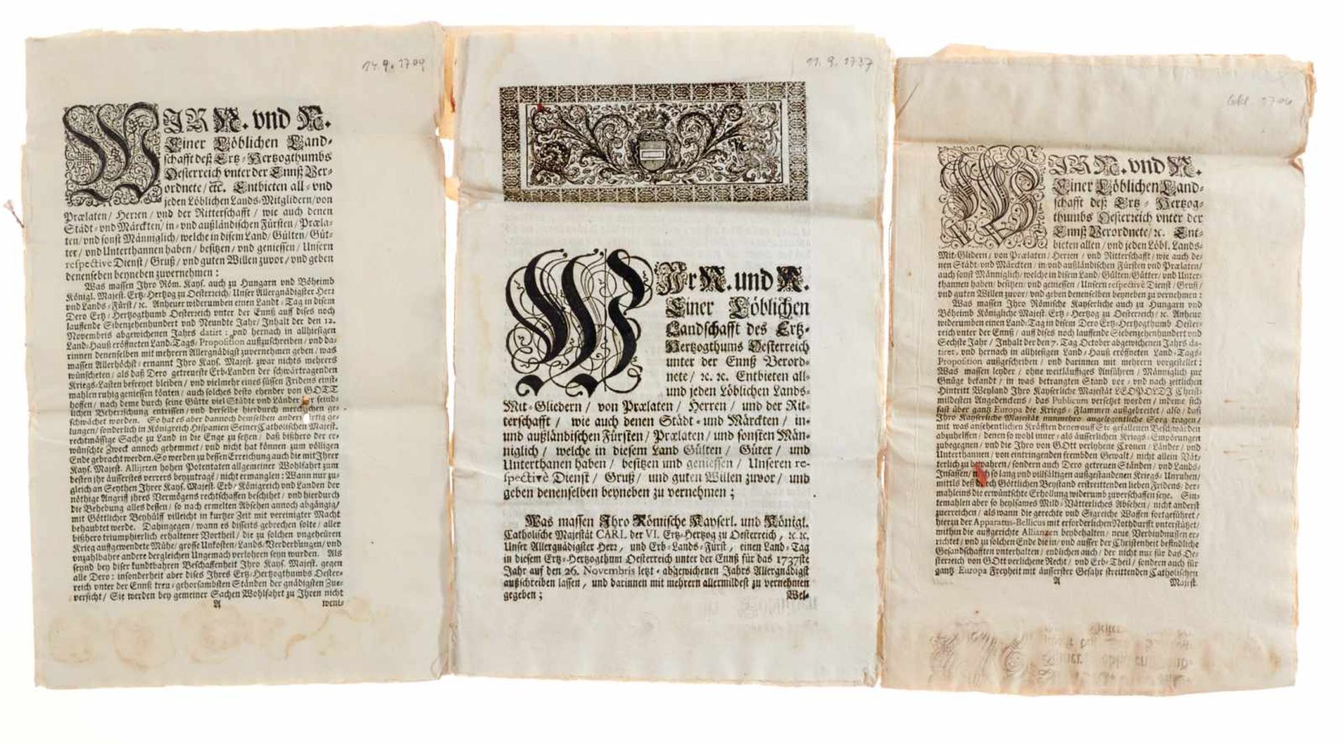 Urkunden - Sammlung -Drei deutsche Urkunden (davon eine auf Pergament) und ein Dekret aus