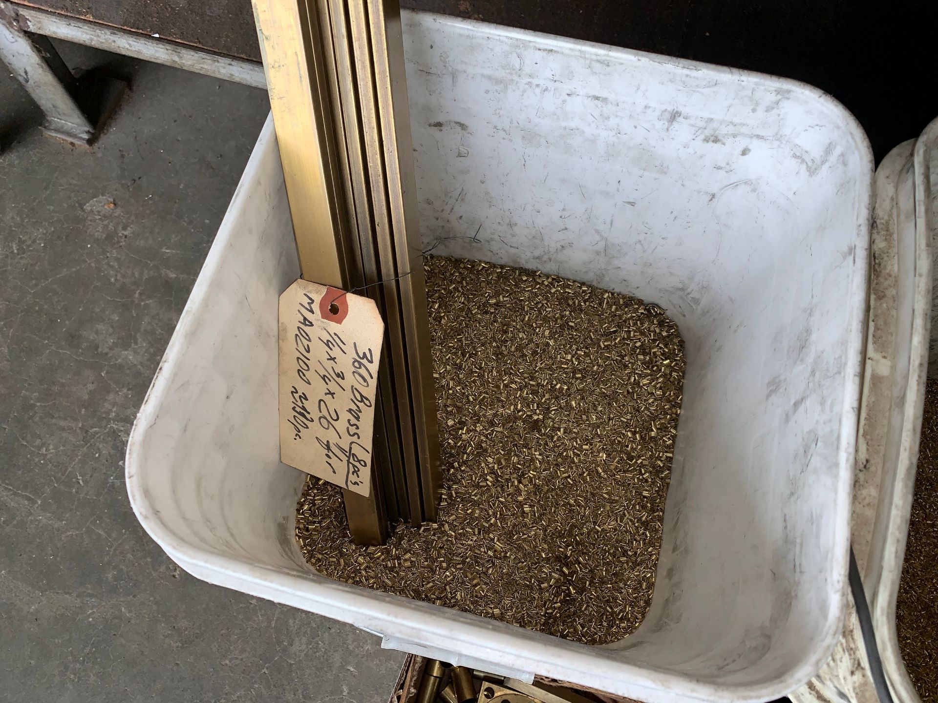 Lot with (2) Buckets and Box of Brass Shavings - Image 3 of 5