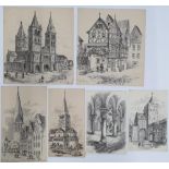 6 Alfred Bowyer Clayton (1795-1855) 1830s pen & ink "German churches & old buildings", each