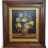 W Elliot 1885 oil on canvas, "Vase of flowers" in original wide oak frame, The painting measures