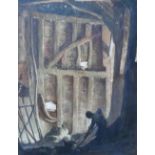 Attributed to Roy MORRIS (1890-1967) watercolour "Worker in barn interior", unsigned, mounted but
