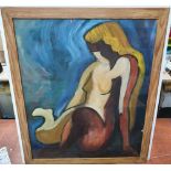 French surreaslist school oil on paper, circa 1945 "seated woman" by Daniel LeCroix, framed, The