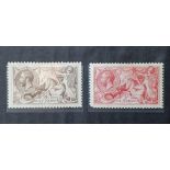 KG V 1918 2s/6d brown & 5s carmine seahorses (2) Both mint