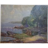 rare William Minshall BIRCHALL (1884-1941) impressionist oil on canvas painting "A private beach