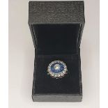 Blue daisy flower solitaire dress ring, 6.8 grams gross, size K/L