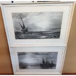Pair of indistinctly signed, large, graphite antique drawings, "Estuary's at low tide" , both signed