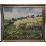 NEAC exhibited oil on board "Growing Wheat" by Edward Eaton BRANNAN (1886-1957), signed, thin frame,
