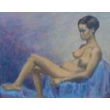 Unsigned, late 20thC oil on board, portrait of young naked Afro-Caribbean lady, thin frame, The