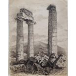 Alfred Bowyer Clayton (1795-1855) 1830s pen & ink "Ruins of Nemea, Greece", unframed, 24 x 18 cm