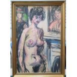 Peter COLLINS (1923-2001) large watercolour of standing female nude, signed, studio stamped, framed,