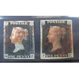 2 used penny blacks, Pl 4 & 5, 3 and both 4 margin examples