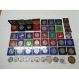 Collection of QE II UK & islands commemorative coins & 3 bronze commemorative royal family