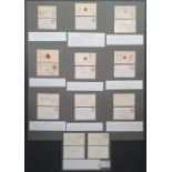 set of 10 old pre-paid or paid QV envelopes, some with facsimile backs, all with related information