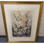 Large Marion L. BROOM (1878-1962) watercolour "Bouquet of flowers in a vase", signed, In a modern