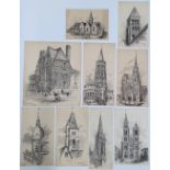 9 Alfred Bowyer Clayton (1795-1855) 1830s pen & ink "French cathedrals & other historic