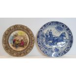 2 old plates, Royal Doulton & a Delft ploughing scene (2), 27cm & 30cm in diameter Both appear in
