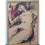 Peter COLLINS (1923-2001) large watercolour of reclining female nude, signed, studio stamped,