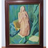 Joseph SMEDLEY (1922/23-2016) oil on board, "Still-life with abstract figure", signed, wood