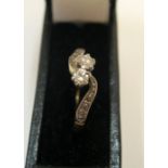 18ct yellow gold & platinum set duel diamond ring Approx 2.1 grams gross, size M