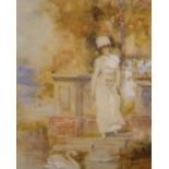 Large David WOODLOCK (1842-1929) watercolour "Feeding the Swans", signed, In a modern wash mount and