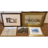 5 items to include antique oil attributed to Spinks, 2 watercolours and 2 framed prints (5)