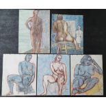 5 large François Xavier JOSSE (France 1910-1991) female figure study watercolours, all unframed (5),